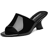 NUMALEO Women's Comfortable Low Kitten Heels Sandals, Slip-On Open Peep Toe Wedge Slide Mules, Summer Dress Shoes for Party, Homecoming, Daily Wear