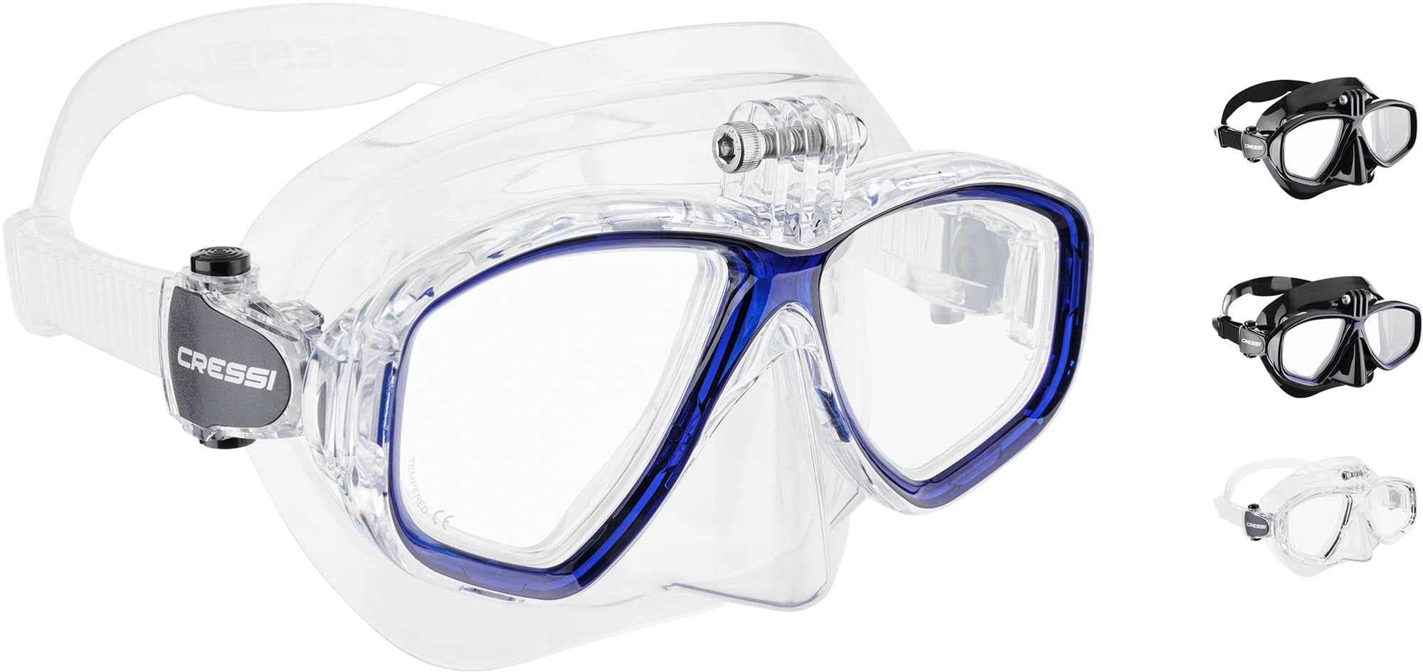 CRESSI Action Cam Mask Clear/Blue - Unisex Reduced Volume Dive Mask with Action Cam Mount, Transparent/Blue, One Size — image 1