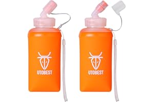 UTOBEST Soft Flask, 2 Pack Soft Flask Running Bottles 450 ml,TPU Foldable Running Flask, Portable Collapsible Flask Handheld for Travel Traveling Hiking Cycling City Walk Orange