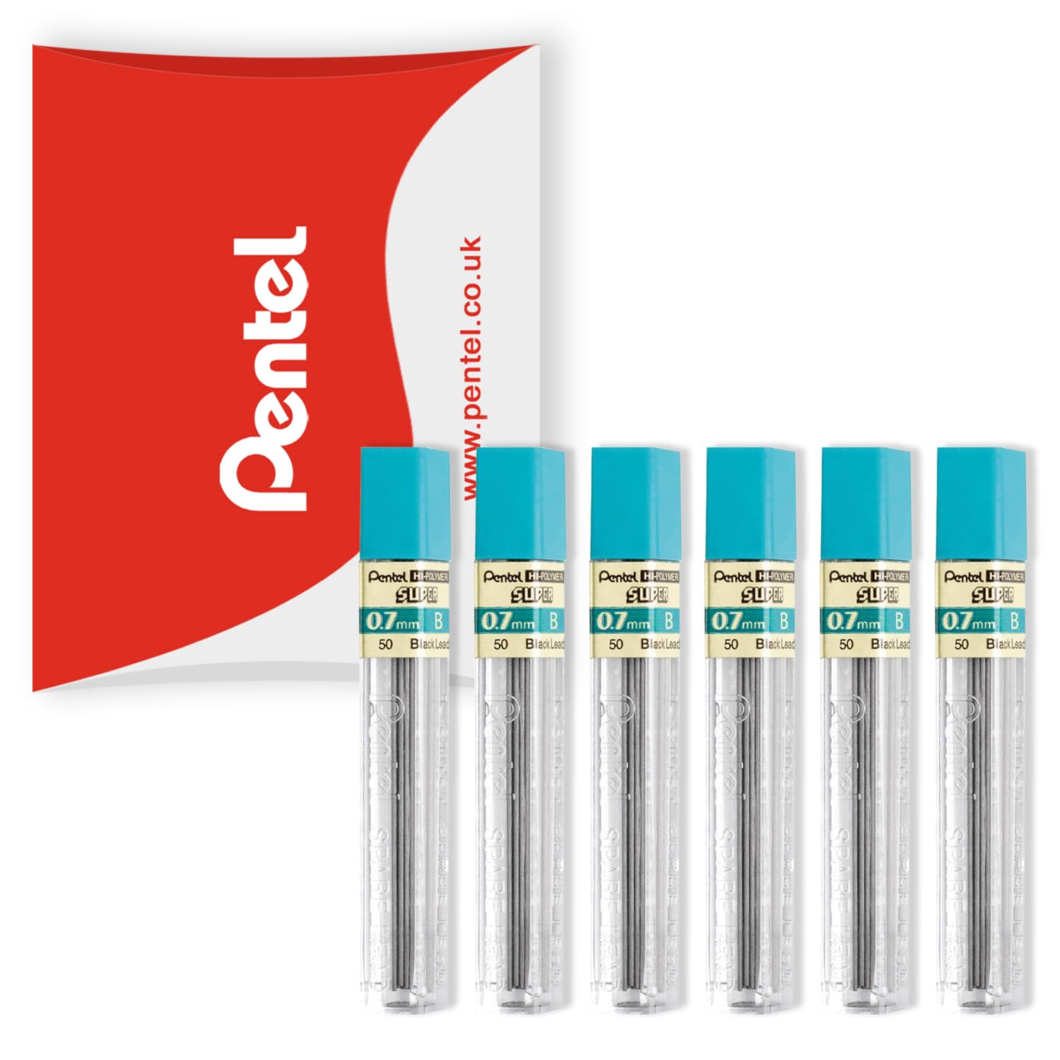 Pentel Super Hi-Polymer Mechanical Refill Leads - for Automatic/Mechanical Pencils - in Pillow Packaging (0.7mm B, Pack of 6)