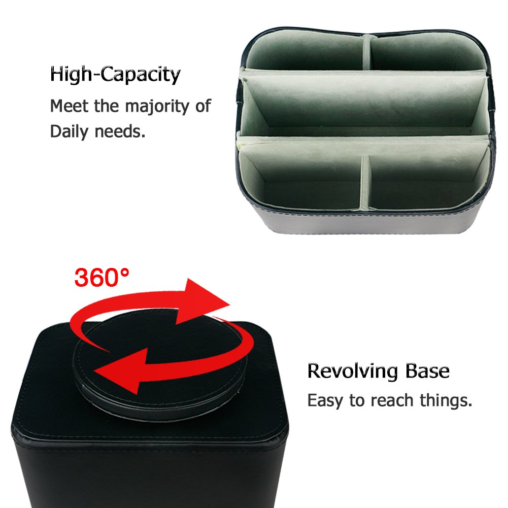 Nuheby Remote Control Organizer Media Faux Leather Spinning Caddy Holder 360 Degree Rotating Desk Storage - Black