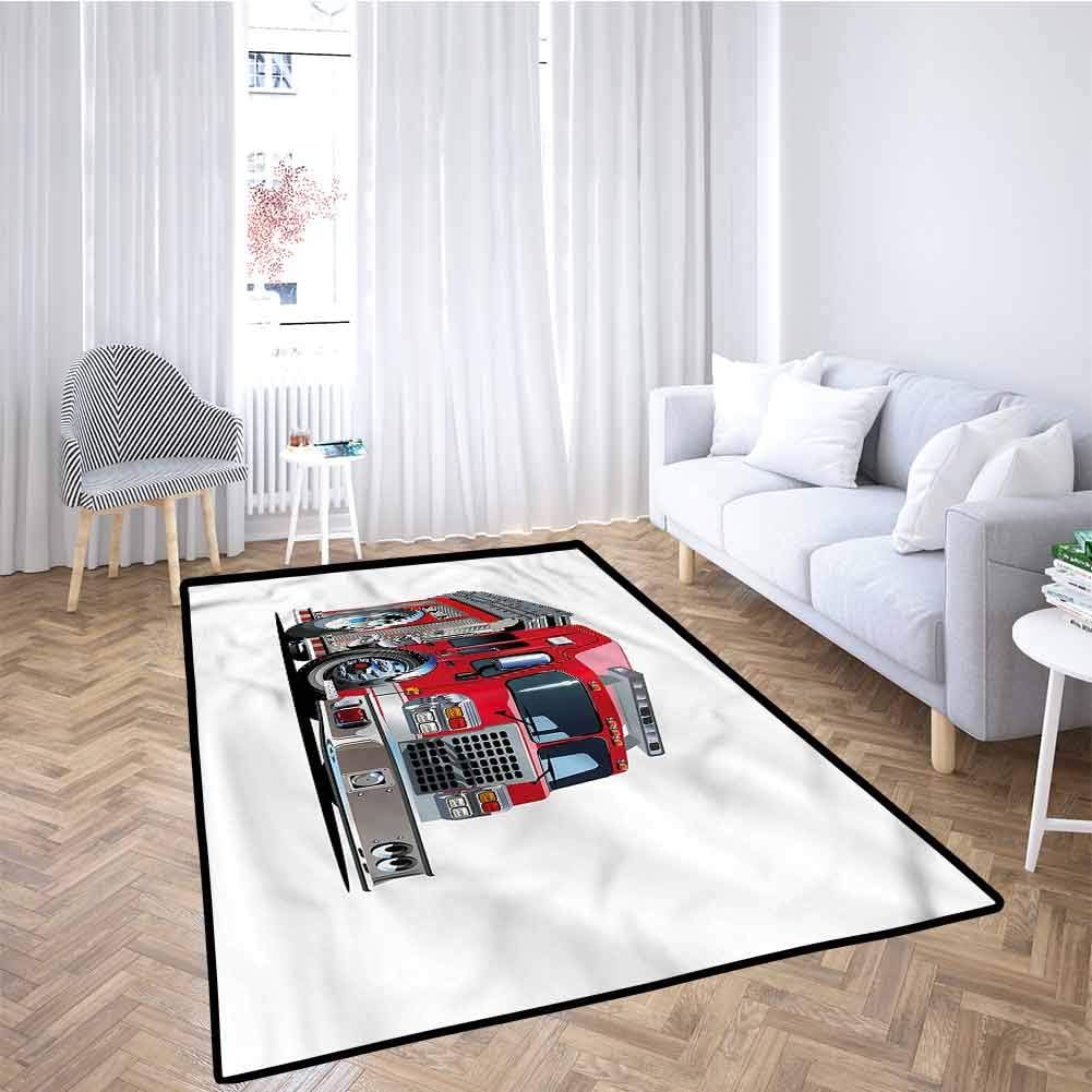 Truck Play Mat for Infants Cartoon Style Firefighter Machine-Washable/Non-Slip 2x4 Feet