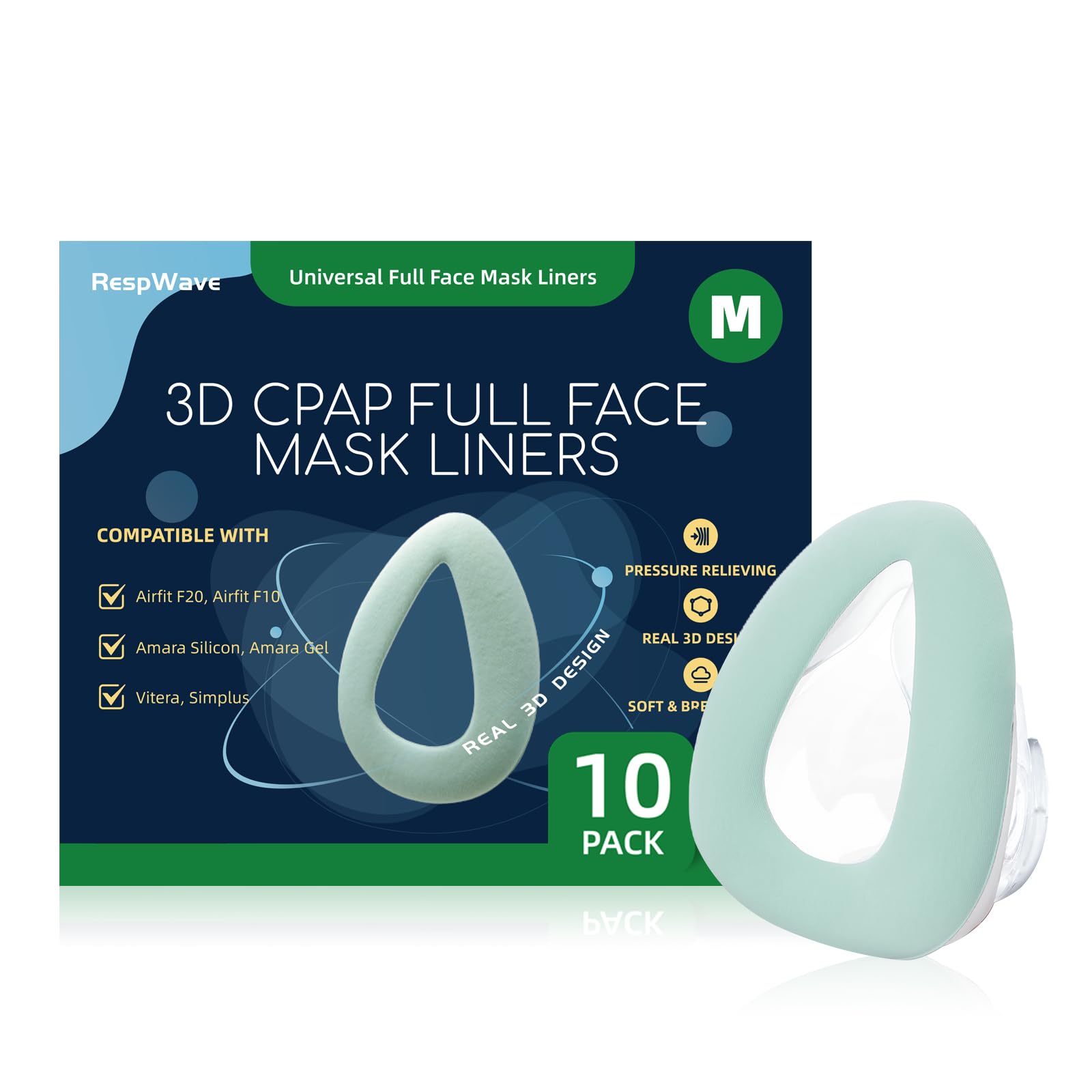 Photo 1 of 10-Pack CPAP Mask Liners 3D Mask Cushion Cover for Reduce Air Leakage and Facial Redness Compatible with ResMed F20/F10 F&P Simplus & Vitera Philips Amara Series Medium (Cushions NOT Included)