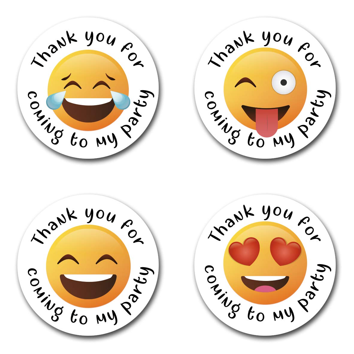 40mm E moji *Thank You For Coming To My Party* Round Stickers for Party Bags & Sweet Cones (48 x Stickers)