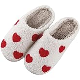 Haiding Valentines Day Slippers Fuzzy Love Heart Slippers for Womens Mens Winter Plush Warm Cozy House Slippers