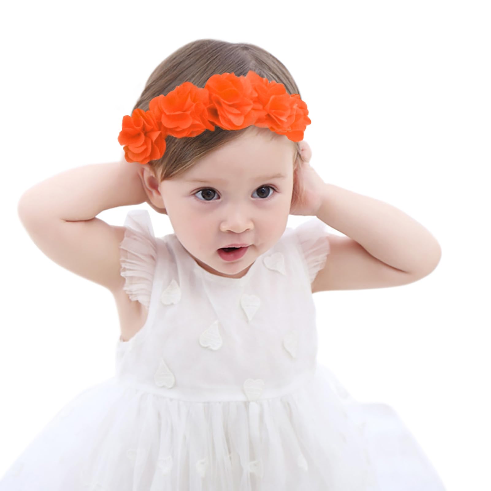 Fmeida Baby Girls Headband Newborn Infant Hair Accessories Flower Crown - Orange