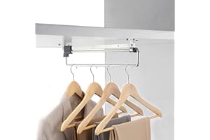 Closet Pull Out Autuwintor Pull-Out Closet Valet Rod Adjustable Wardrobe Clothing Rail Side Mount with Mounting Screws Cold Rolled Steel Black Silver, Retractable 10-Inches,Quantity-2