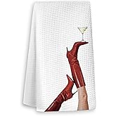XYDEG Gifts for Martini Lovers Kitchen Towels, Martinis Cocktail Gifts for Women Dish Tea Bar Towels for Kitchen Decor, Trendy Red High Heels Cocktail Decorative Hand Towels, 16x24 Inch