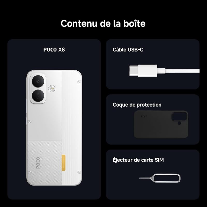 POCO X8, Smartphone 8+256 Go, Noir, Batterie 8340 mAh, Charge 67 W