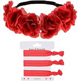 Love Sweety Delicate Dew Rose Flower Headband Floral Crown Mexican Hair Wreath (Red)