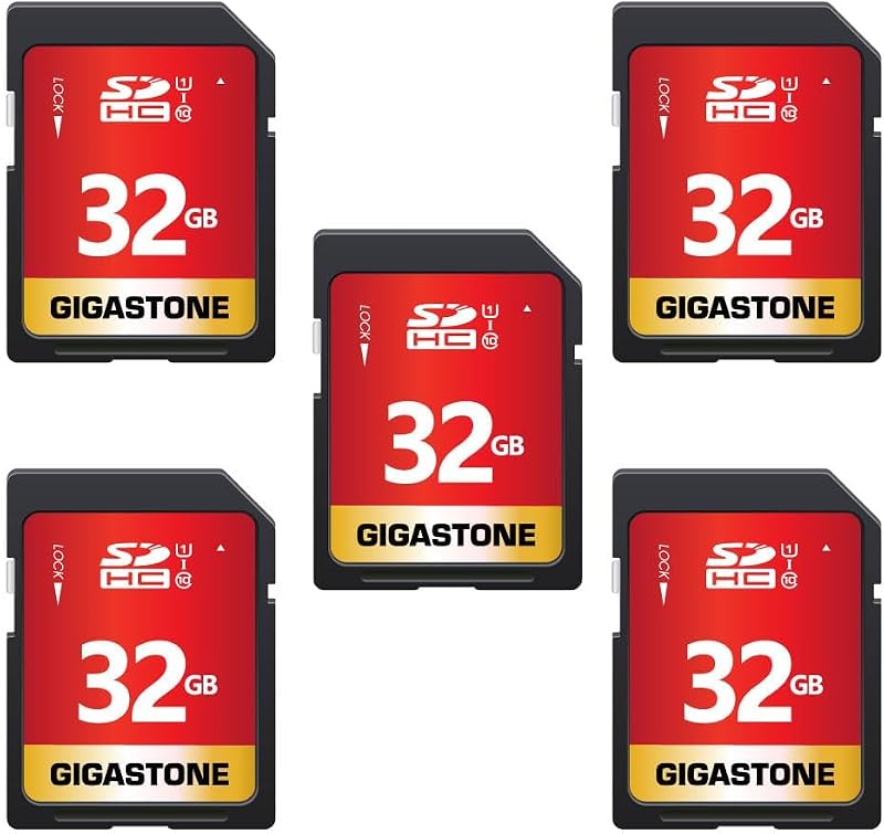 Gigastone 32GB SD Card 5-Pack UHS-I Class 10 SDHC Waterproof Case Included