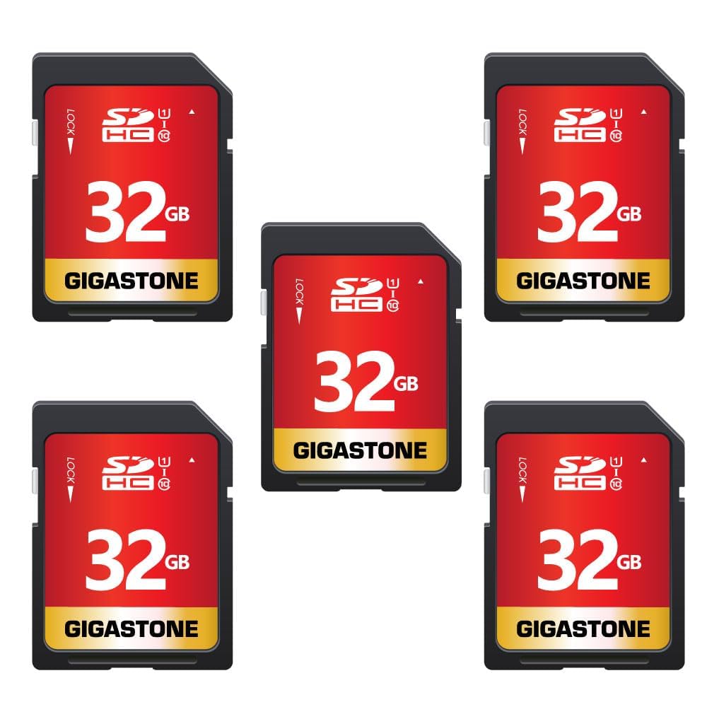 GIGASTONE SD Card 32GB 5-Pack, High-Speed 32GB SD Card Full HD Video Memory Card, Compatible with Canon Nikon Sony Pentax Kodak Olympus Panasonic Digital Camera, UHS-I SDHC U1 Class 10