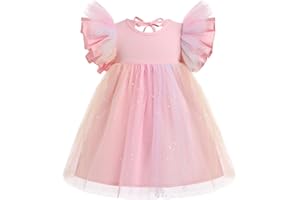 ODOLDI Baby Girl 1st Birthday Dress Ruffle Sleeve Rainbow Strawberry Tulle Dress Cake Smash Photo Shoot Tutu Dresses