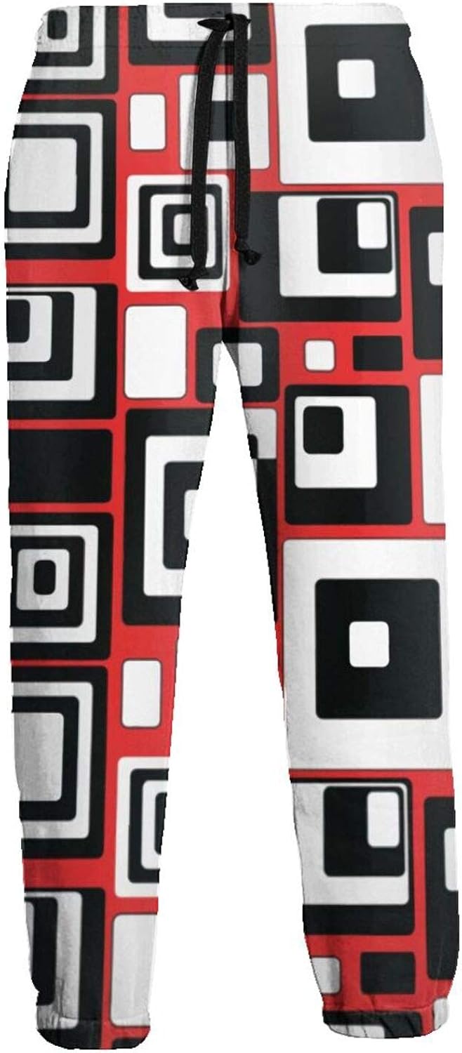 Amazon.com: Red Black Geometric Block 3D Jogger Pants Stretch Baggy Sweatpants for Men Sports 