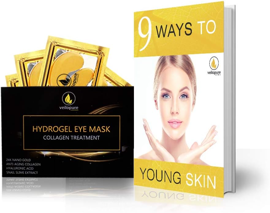 24k Gold Under Eye Gel Pads Eye Masks for Dark Circles Anti Aging Collagen Eye Patches with Hyaluronic Acid Collagen Eye Bag Removal Collagen Face Masks Under Eye Mask Crystal Eye Patch (10 Pairs)