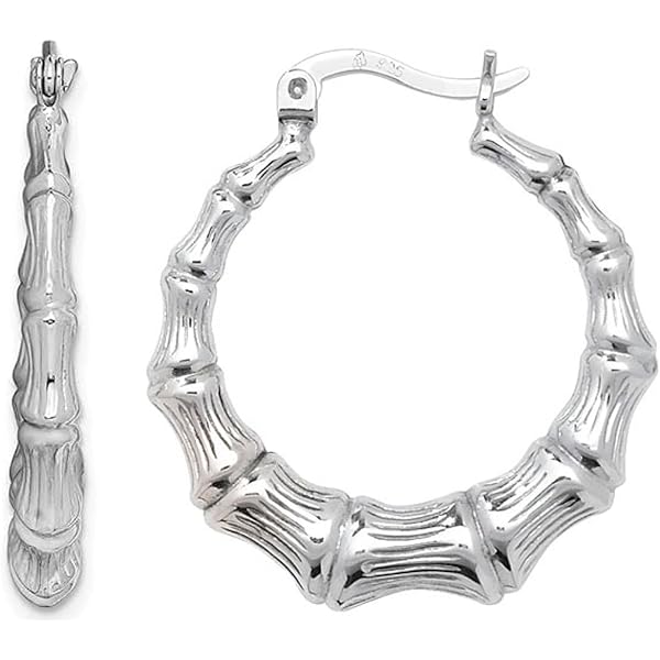 Amazon.com: 925 Sterling Silver Bamboo Hoop Earrings for