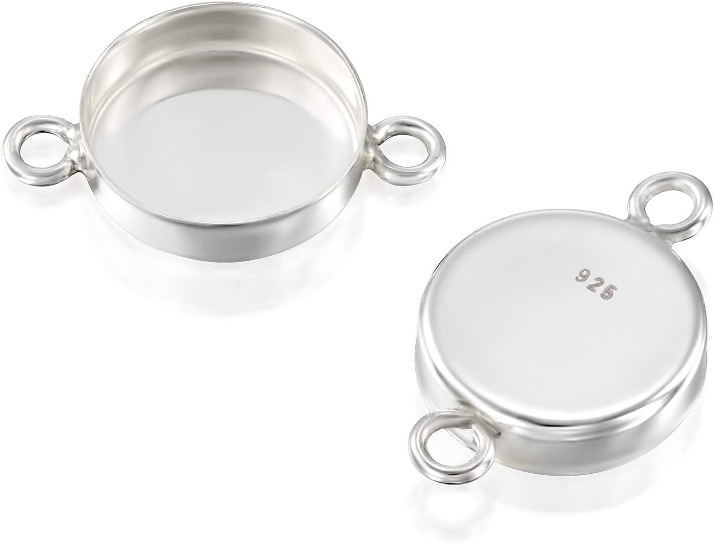 925 Sterling Silver Bezel Cups - 4 Pcs, 10mm Round Silver Bezels with 2 Loops - DIY Jewelry Supplies - Coin Bezels - Bezels and Cabochons for Jewelry Making - Pendants, Bracelets, and Earrings