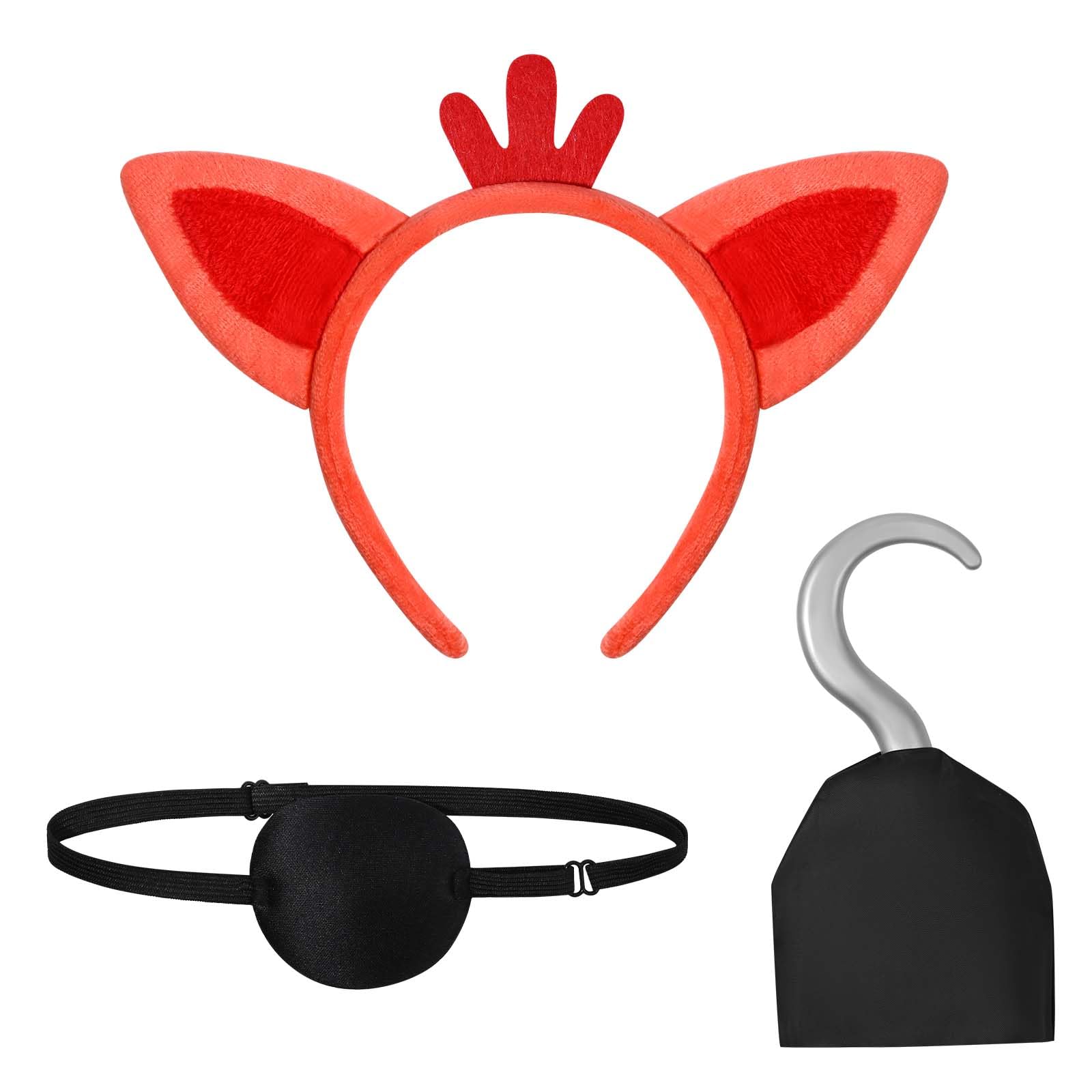 Photo 1 of 3 Pcs Halloween Fox Pirate Costume Accessories Set Include Fox Ears Headband Pirate Hook Hand Black Eye Patch for Women Men Halloween Cosplay Party Outfits Dress Up