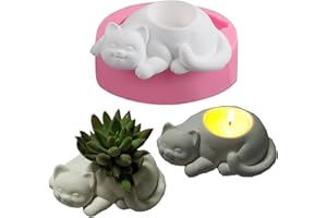 ANKTILY Cat Concrete Flower Pot Molds Silicone Candlestick Candle Holder Molds Succulent Planter Cement Clay Mold