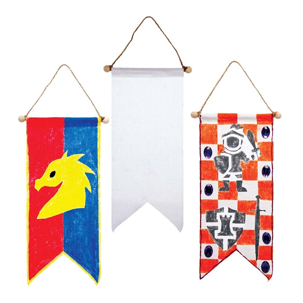 Baker Ross FE276 Knights Fabric Craft Banners - Pack of 3, Make Your Own Banners for Children to Decorate and Display, Creative Activities for Kids