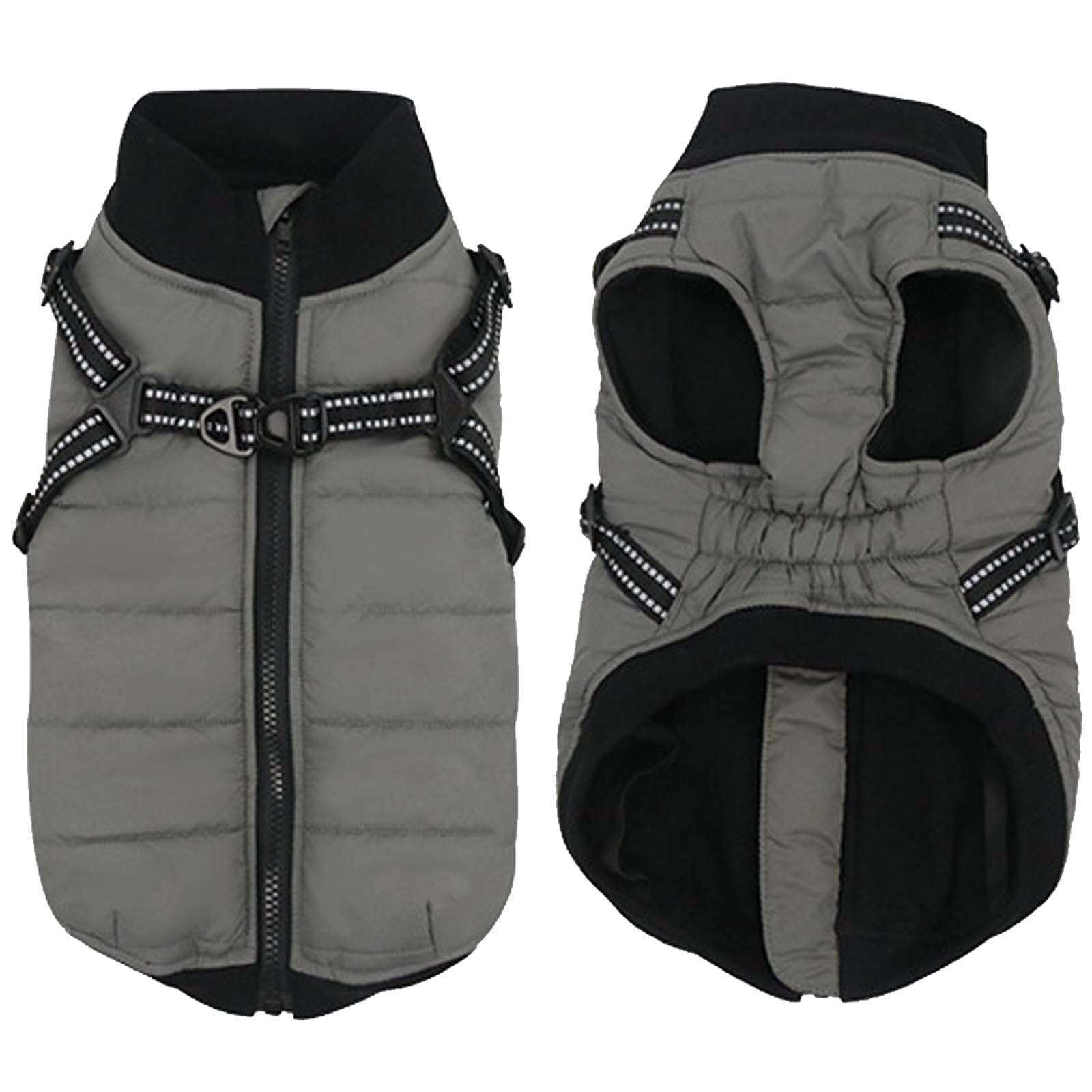 Morezi Dog coat with harness warm coats jackets dog snowsuit with safety reflective strip fleece padded christmas harness for puppy small medium breeds - Grey - Small