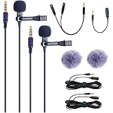 Purple Panda Lavalier Microphone Wired Set (2 Pack)&ndash; Compatible with GoPro, Android Smartphone, iPhone, DSLR Camera - Ideal for Motovlogging, Content Creators, Travel, Interview, Sports &amp; Filming