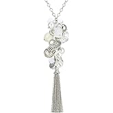 PEARL&CLUB Silver Long Tassel Necklaces for Women Boho Chain Necklace with Tassel Beaded Pendant Silver Fashion Jewelry Gifts for Women