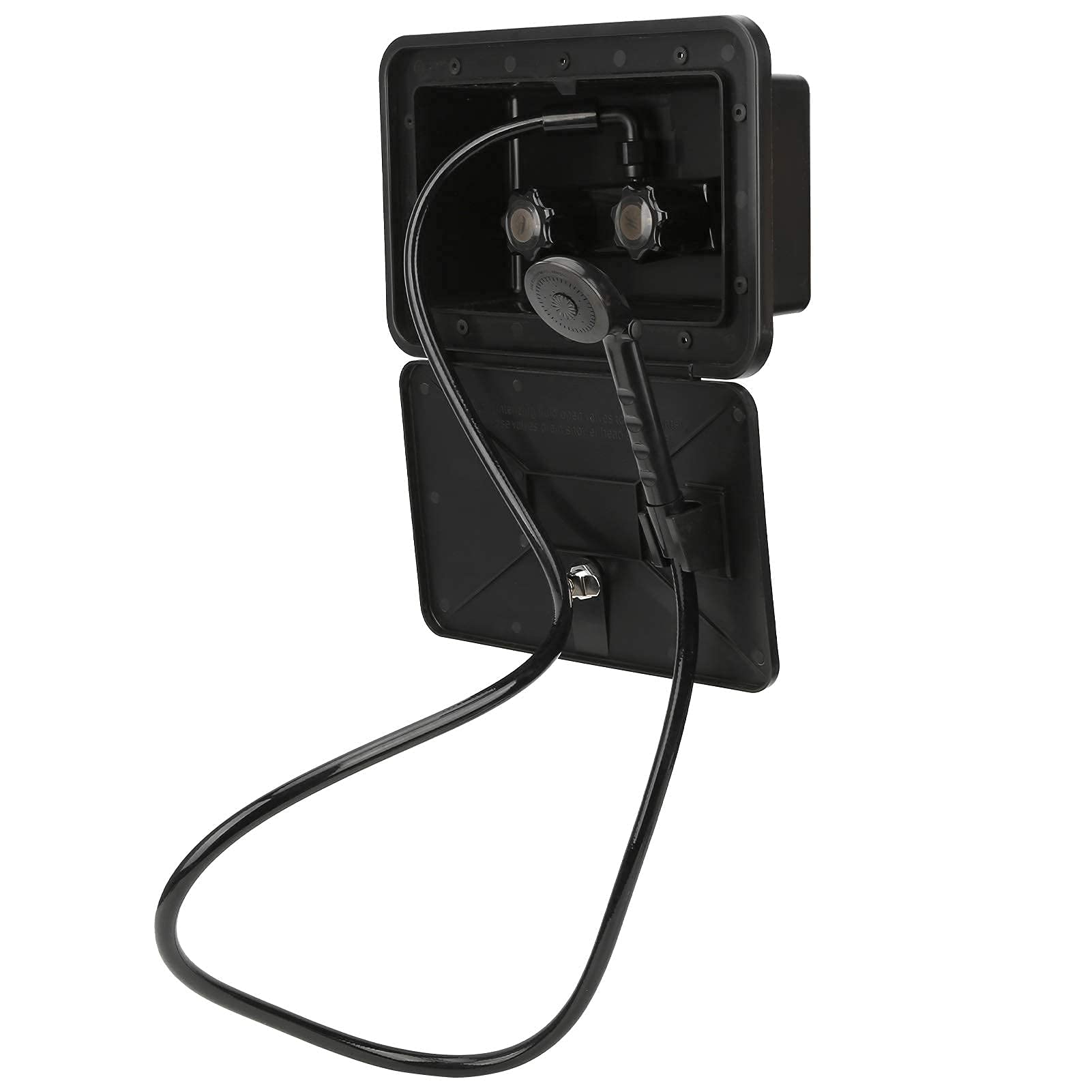 Outdoor Exterior Shower Box Kit,Exterior Shower Box Kit,Handheld Outside Shower Box,Hose Lock Accessory FIT for RV, Camper, Van, Travel Trailer, Motorhome and Boat, Black