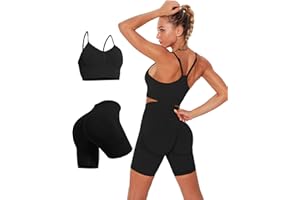 LUBERASU Womens 2 Piece Seamless Workout Sets Butt Lifting Shorts with Padded Stretchy Sports Bra Jogging Yoga Gym Outfits