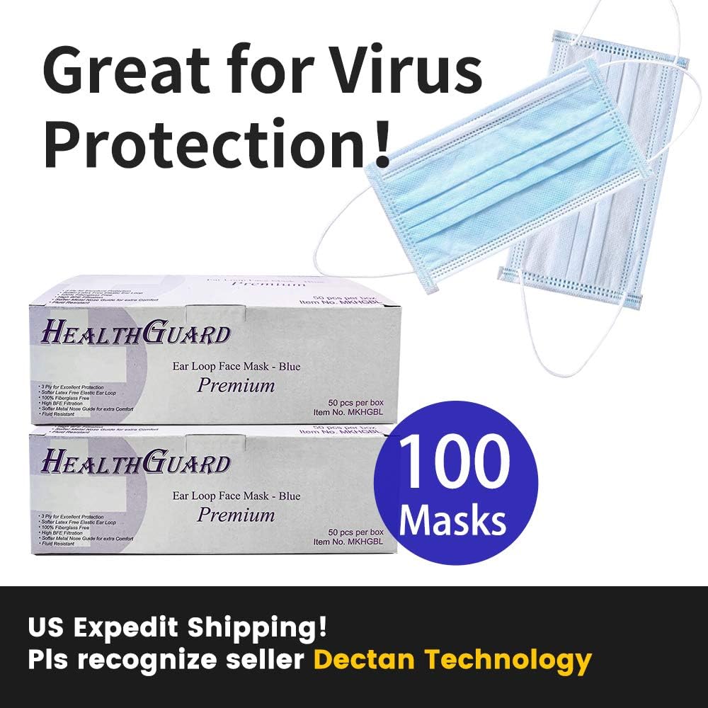 Disposable Medical Face Mask - Thick 3Ply Medical Masks with Comfortable Earloop, Great for Dust, Germ and Virus Protection and Personal Health (100pcs)