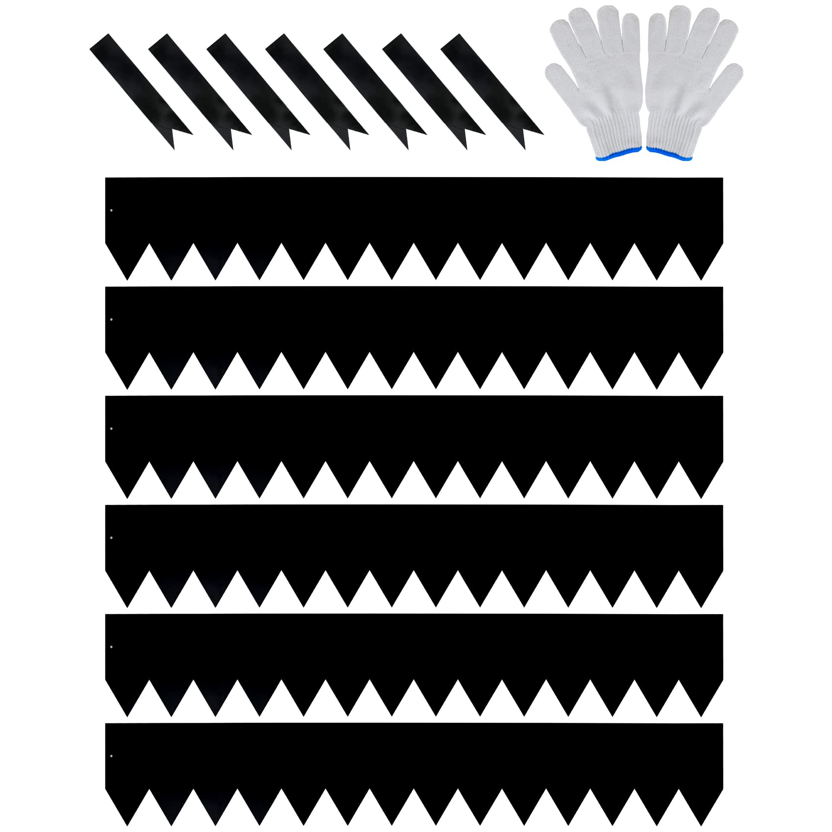 JonesHouseDeco 6-Pack Lawn Edging Border 16.5cm Height w/Black Powder Coating Steel Landscape Edging - Hammer-in Heavy Duty 16-Gauge Metal Decor Edging (6M Length Total) w/ 7 Clips & Gloves
