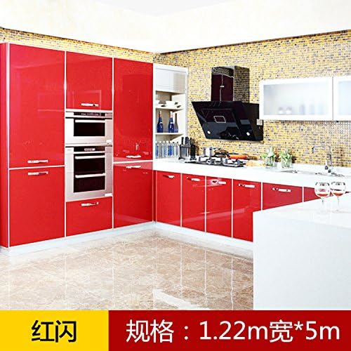 YUELA Thick self-adhesive wallpaper thick self-adhesive wallpaper pearl paint wallpaper wardrobe renovation waterproof moisture wall stickers, red flash 1.22 wide/5 meters
