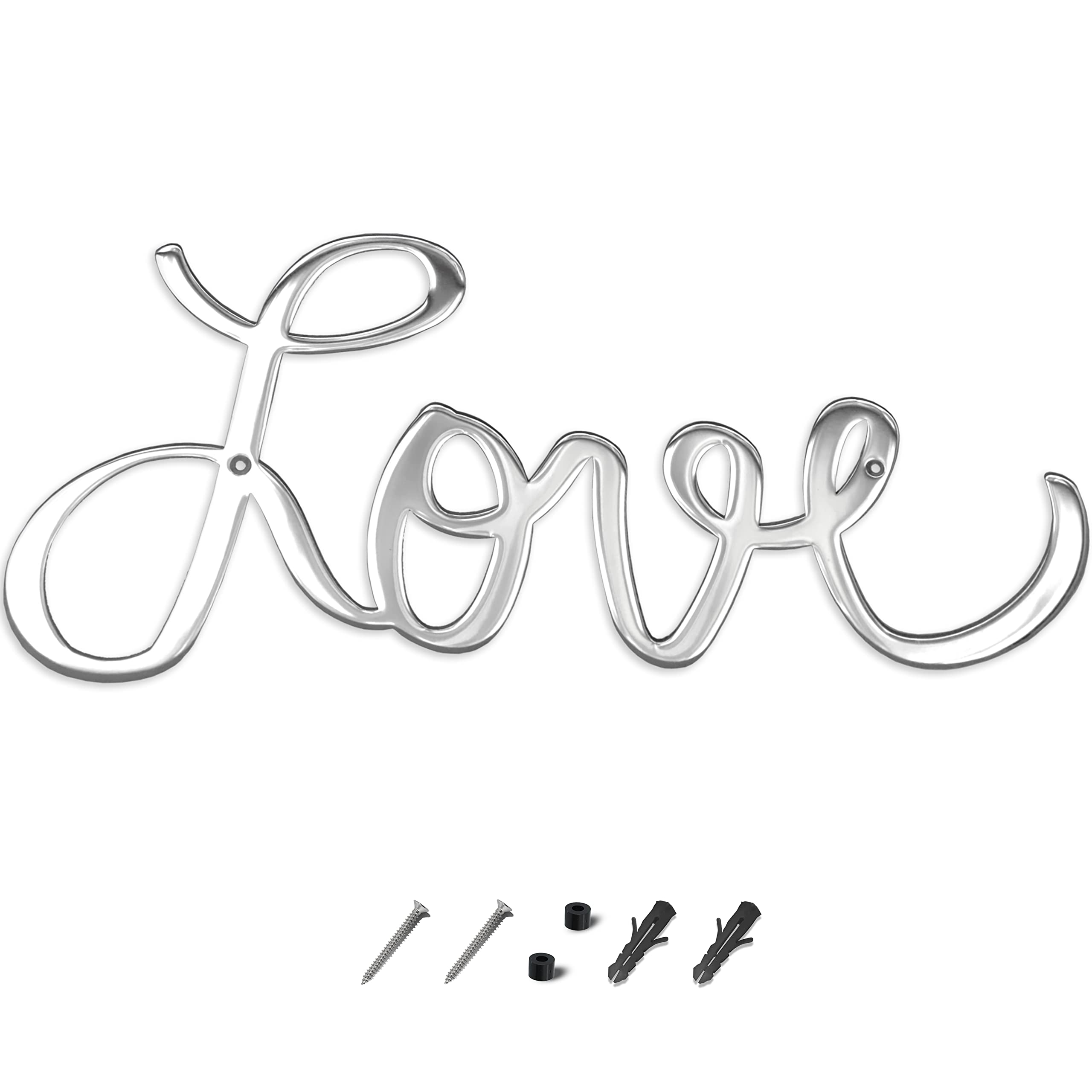 Way Of Hearts - Silver Metal Love Sign For Wall Art – Cute Room Decor Art for Living Room Decorations – Aesthetic Bedroom Decor Signs – Home Decor, Stainless Steel 10” x 4.5”