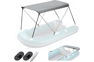 DOCKMOOR Bimini Top for Inflatable Boat (Width 3.3-4.6 ft) with Mounting Hardware,2 Bow Sun Shade Canopy Accessories with Storage Boots 63" Lx39-55" Wx43.3“H (Inflatable Boat Bimini top Set)