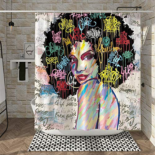 DESIHOM Black Girl Shower Curtain Black Woman Shower Curtain Abstract