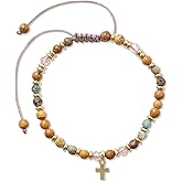 Handmade Beaded Cross Bracelet Christian Jewelry for Women, Adjustable Faith Bracelet with Gold Cross Charm, Religious Inspirational Gift
