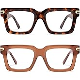 AMOMOMA Trendy Square Reading Glasses for Women,Men Blue Light Blocking Computer Readers Retro Frame AM6177