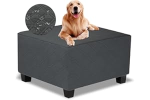 TOPHMDECOR Ottoman Cover Square,Waterproof Square Ottoman Covers Thick Slipcover for Living Room,Washable Storage Footstool Furniture Protector for Dogs,Pets,Charcoal Grey,Medium