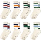 Gaahkai 8 Pairs Striped Tube Socks, Women Retro Vintage Socks with Stripes