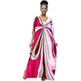 RanRui Floral Print Kaftan Dresses for Women Ethnic Boho Print swim cover up Batwing Sleeve Vneck Caftans