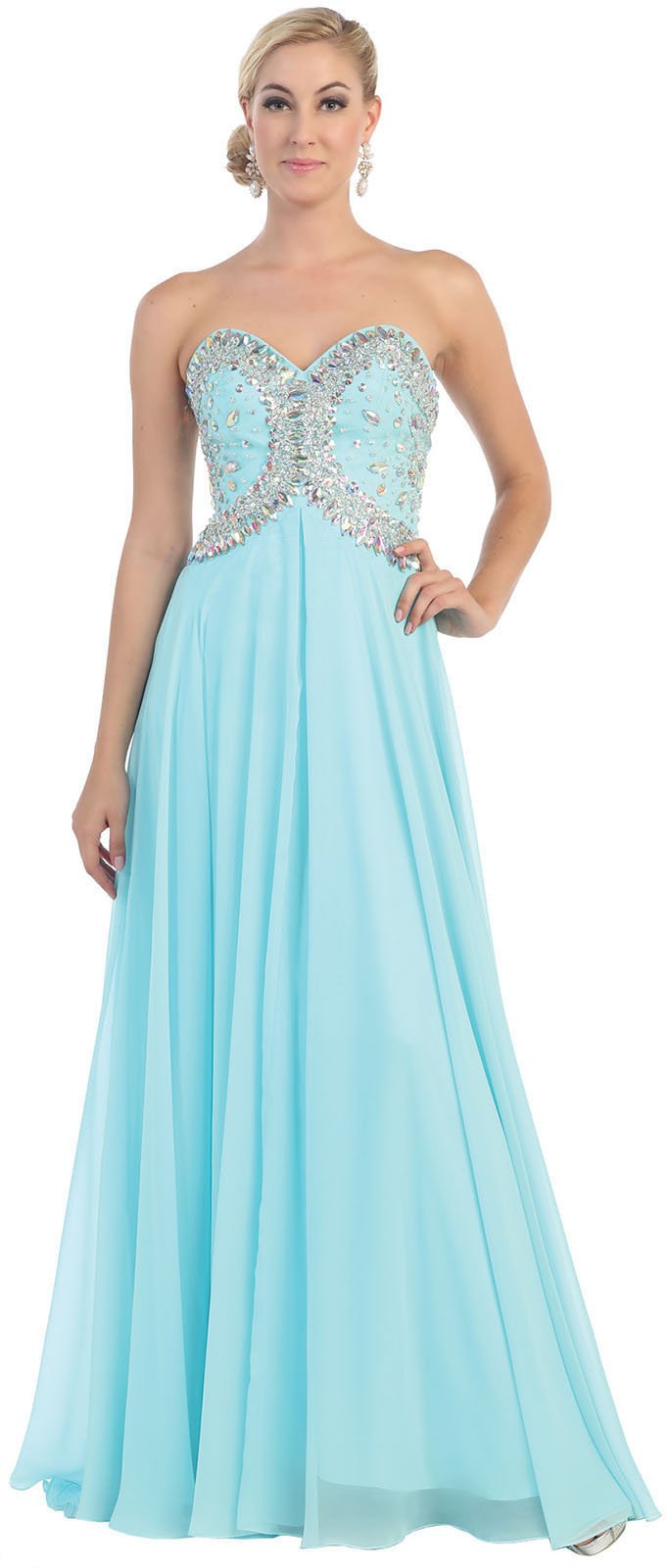 Royal Queen RQ7122 Flowy Special Occasion Long Gown (4, Aqua)