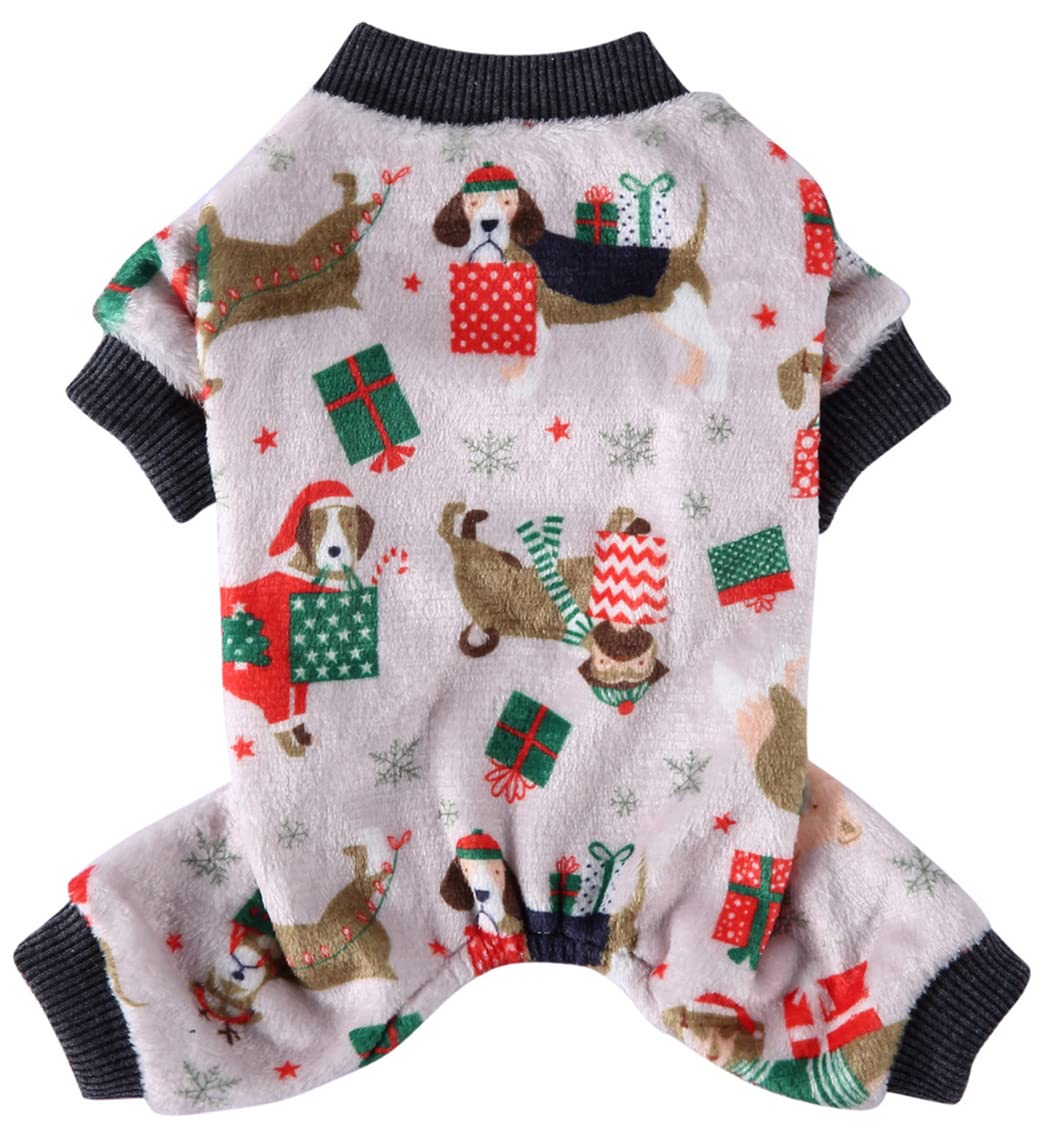 XIAOYU Christmas Dog Pajamas Soft Warm Pet Clothes Cat Apparel Winter Holiday Costumes for Small Dog Cat, Christmas Dog, XL