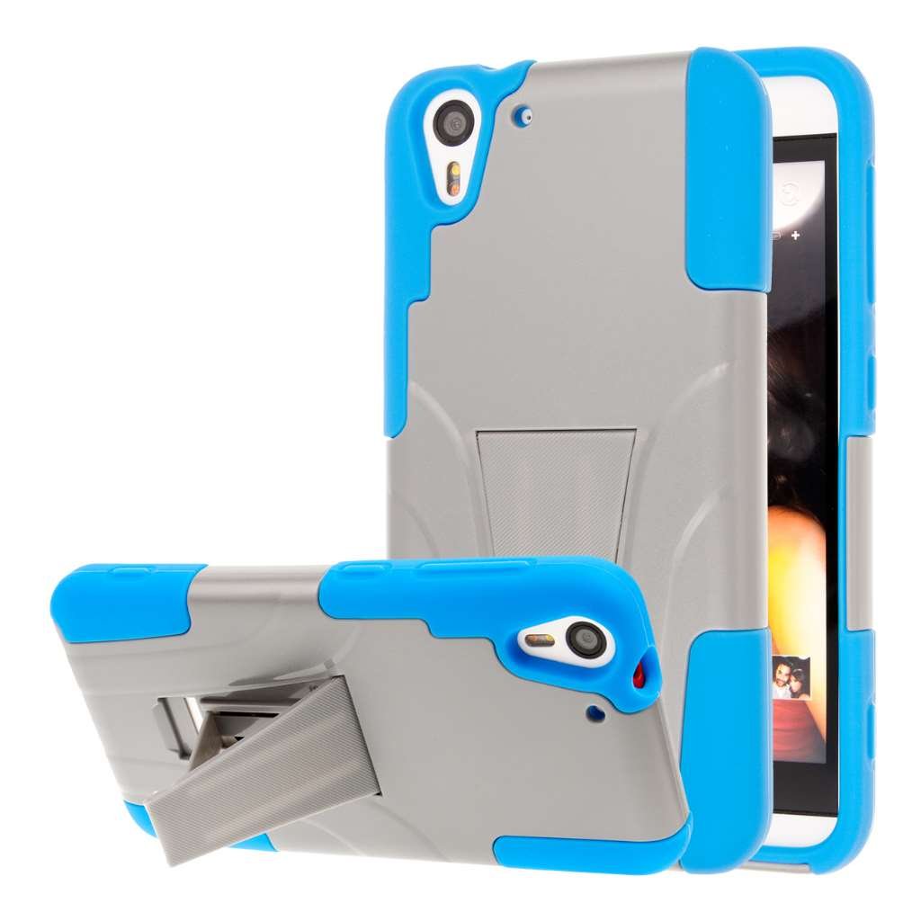 HTC Desire Eye Case, MPERO Impact X Series Dual Layered Tough Durable Shock Absorbing Silicone Polycarbonate Hybrid Kickstand Case for Desire Eye [Perfect Fit & Precise Port Cut Outs] - Blue/Gray