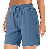 YOYOYOGA Bermuda Shorts for Women 7" Athletic Long Shorts with 3 Pockets High Waisted Knee Length Shorts Workout Running