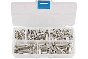 INCREWAY Phillips Screws, 100 Sets 5mm X 8/15/20/25/30mm Nickel Plated Chicago Binding Screws, Round Cross Head Stud Screw Posts Nail Rivet Chicago Button, Silver Tone