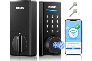 Philips Built-in WiFi Smart Lock, Keyless Entry Door Lock with App, Touchscreen, Indicator Light, Fingerprint Door Lock — Compatible with Alexa & Google, Splash-Proof Design, Includes 8 Batteries