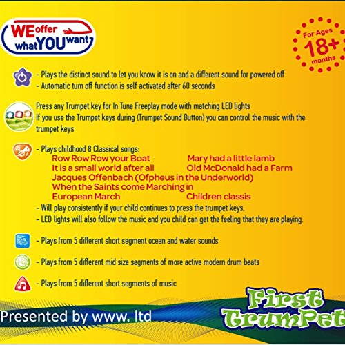 First Trumpet. Battery Operated Music With Features for Learning and Entertainment for Your Baby and Toddler. Portable Small Size.