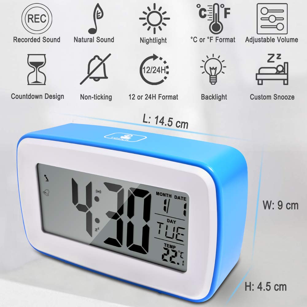 KOEPUO Digital Alarm Clock Battery Operated Alarm Clocks Bedside Non Ticking Simple Desk Clock
