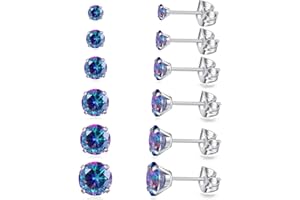 GOGOEY 6 Pairs Stud Earrings Set, Hypoallergenic Cubic Zirconia Earrings 316L Stainless Steel CZ Earrings 3-8mm