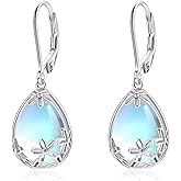 EVERU Moonstone Earrings 925 Sterling Silver Dangle Earrings For Women Leverback Earrings Moon Stone Jewelry Gift For Women